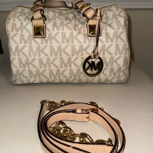 Michael Kors Beige and Gold Satchel